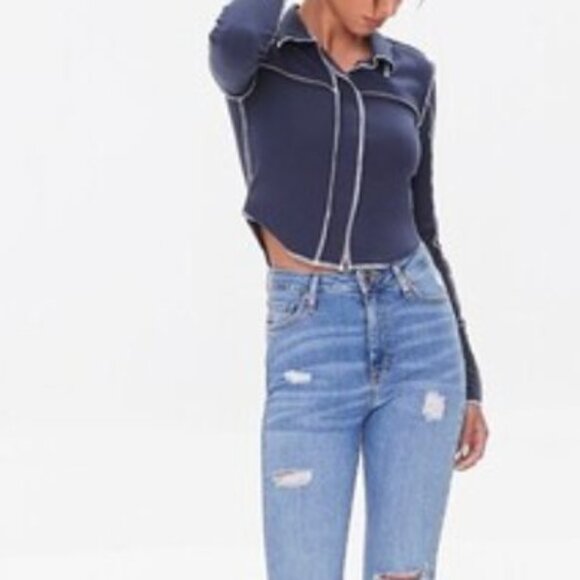 NWOT - Inverted-Seam Navy Collared Top - Picture 3 of 8